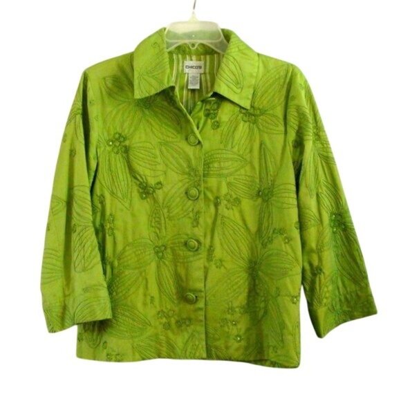 Chico's Spring Green Beaded Cropped Jacket Size 0, Small - Picture 1 of 3